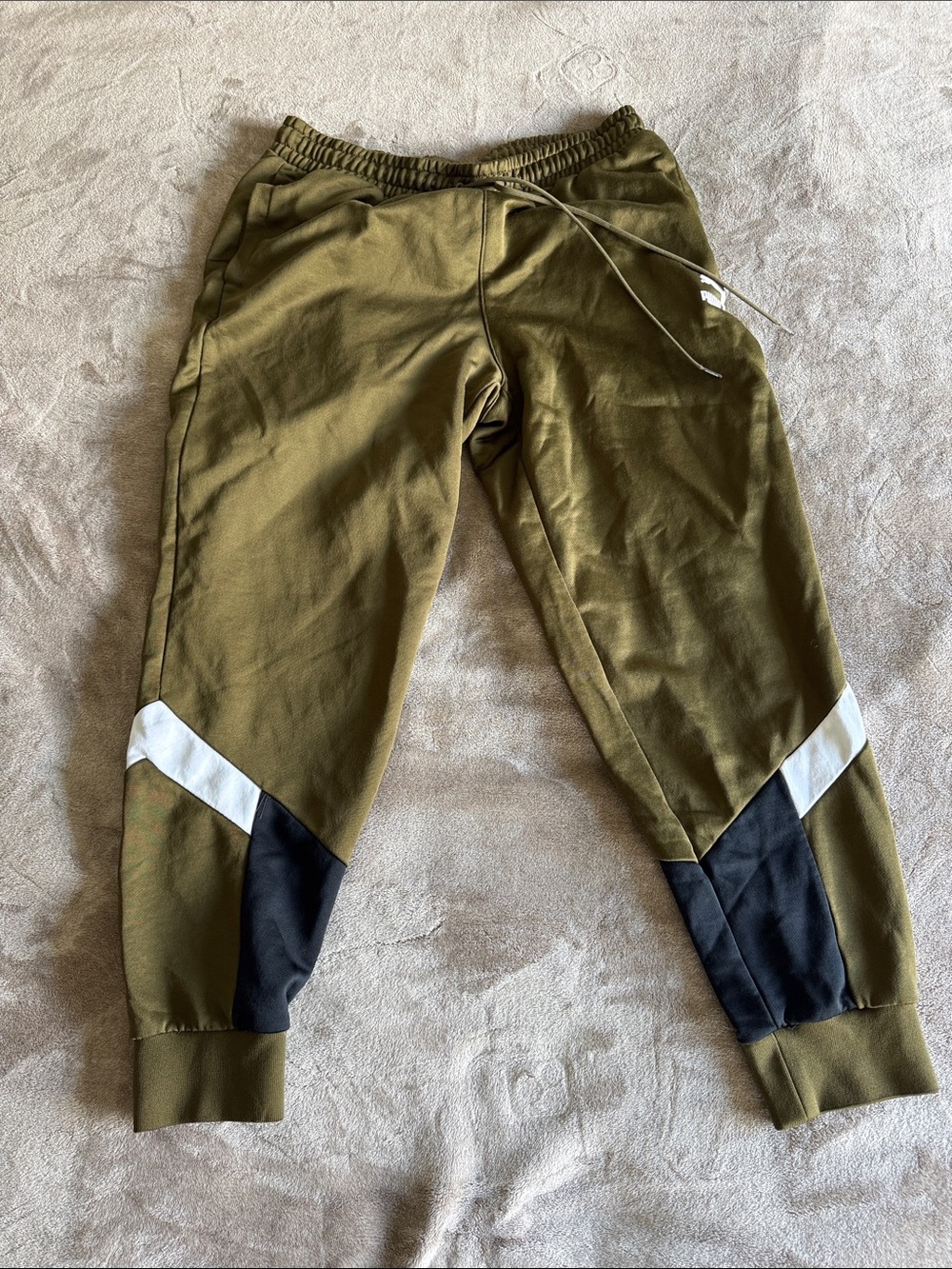 Puma Olive Green Sweatpants with White & Black Logo Tag L